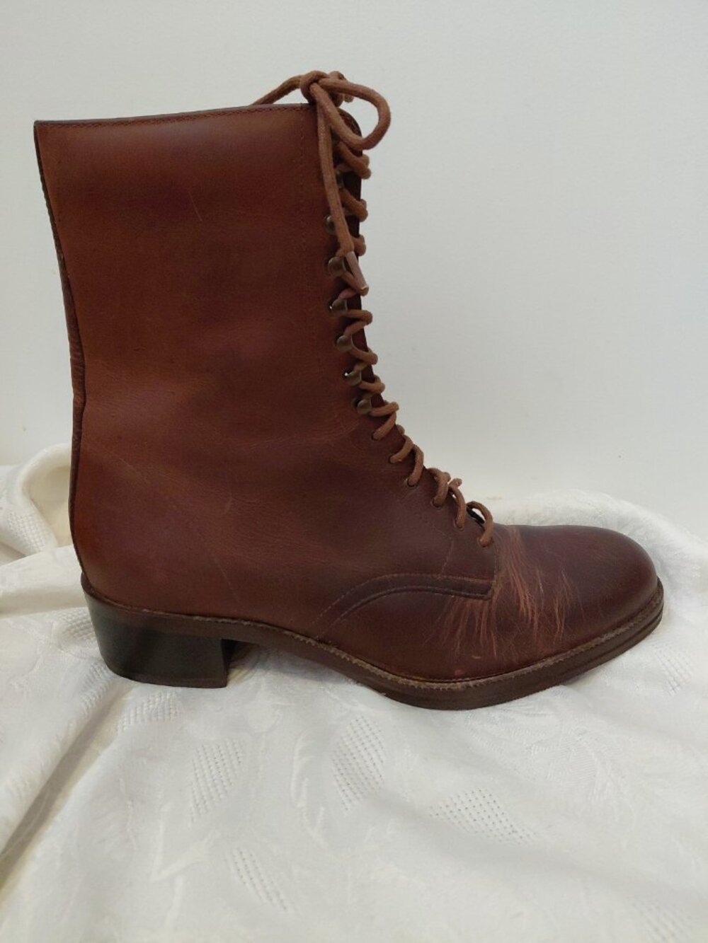 Vintage Nine West Brown Leather Lace Up Boots Edwardian Cottagecore 10 - Picture 5 of 11
